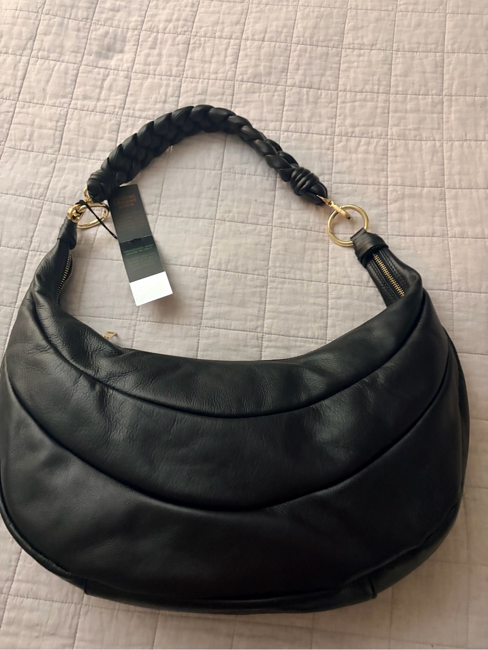 Italian Leather NWT Black Braided-Handle Shoulder Bag - Classic Women's Hobo